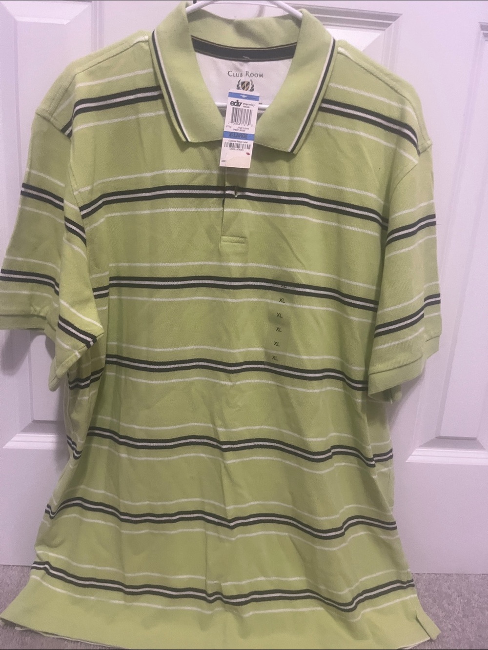 Club Room Lime Green Striped Polo with Black & White Accents